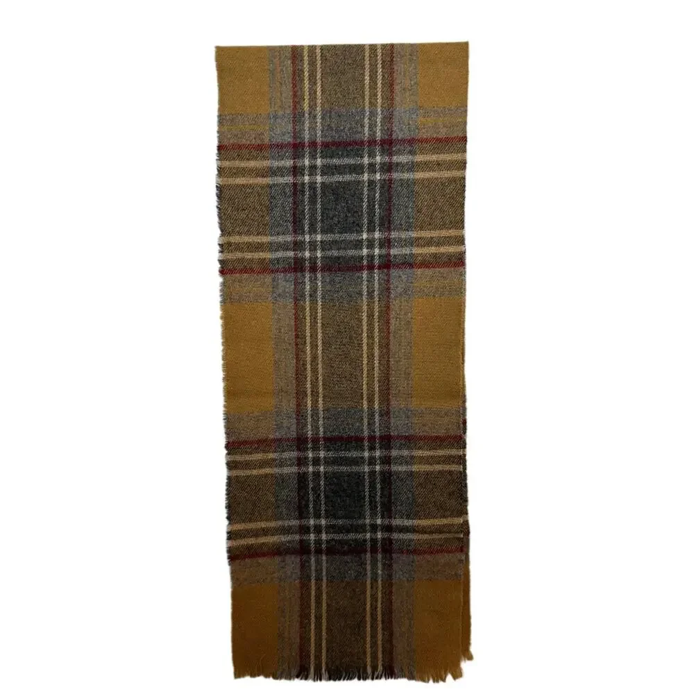 Vintage 1970s Christian Dior Plaid Scarf Brown Grey Burgundy Tartan